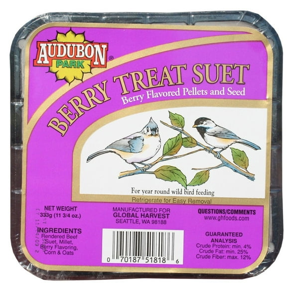 Global Harvest Audubon Park Suet Cake Bird Food, Berry, 11 oz. (12 Pack)