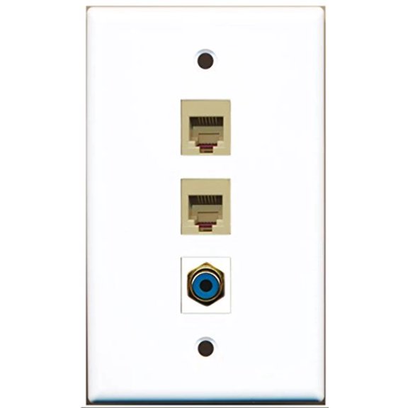 RiteAV - 1 Port RCA Blue 2 Port Phone RJ11 RJ12 Beige Wall Plate