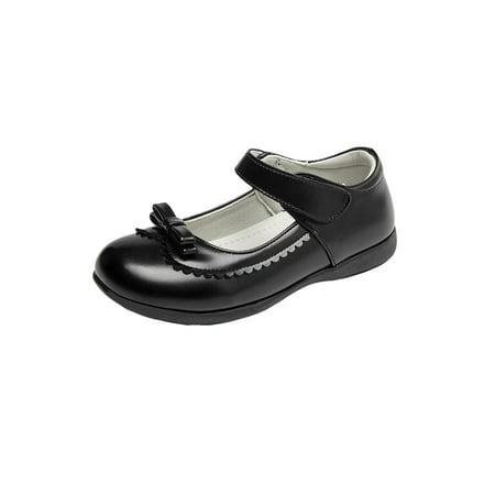 

Tenmix Girl s Flats Magic Tape Faux Leather Shoe Comfort Dress Shoes Princess Loafers Party Lightweight Slip Resistant Mary Jane Black Leather 2Y