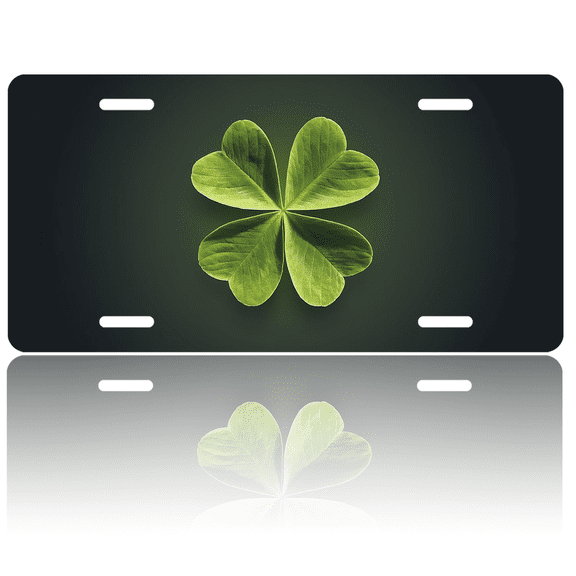 1 Pcs 2D Flat License Plate Covers & Frames, Fourleaf Clover For Decorative Front, Waterproof For Decoration Aluminum License Plate Covers & Frames Cover For Men Women, 12" X 6"