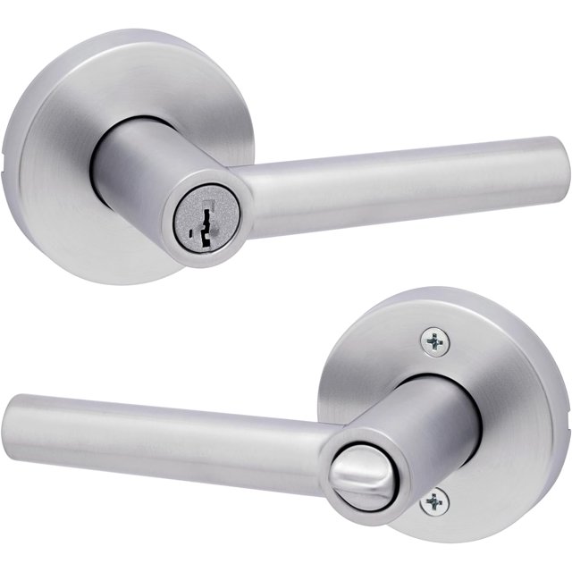 Matte Front Door Handle with Lock Reversible Square Exterior/Interior Door Handles with Lock Keyed Entry Door Lever for Front Door Bedroom Bathroom & Office Modern Home Decor