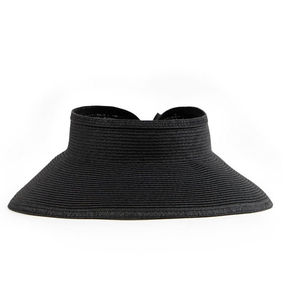 San Diego Hat Company Signature Women's Ultrabraid Large Brim Visor with Ribbon Binding & Sweatband, Sun Hats for Women, Black