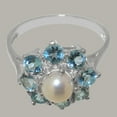 thumbnail image 5 of LBG British Made 14k White Gold Ring with Cultured Pearl & Blue Topaz Womens Statement Ring - 33 size options - Size 4, 5 of 6