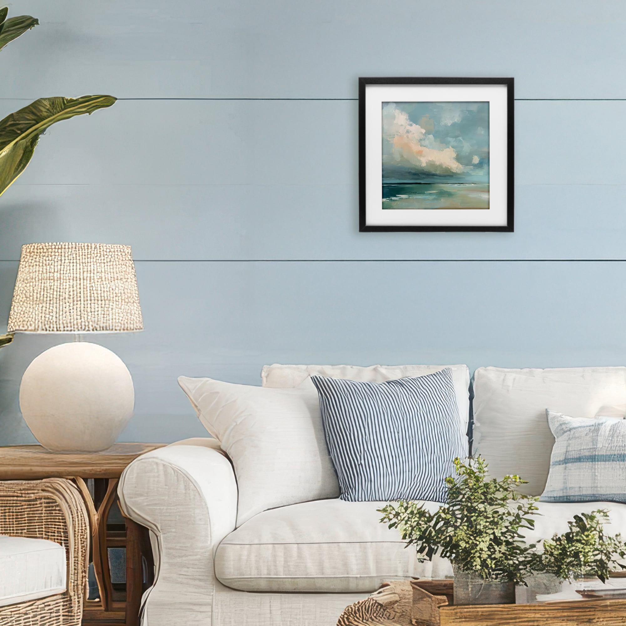 Stupell Industries Stormy Beach with Overhead Clouds Black Framed Print Under Glass, design by Kim Curinga