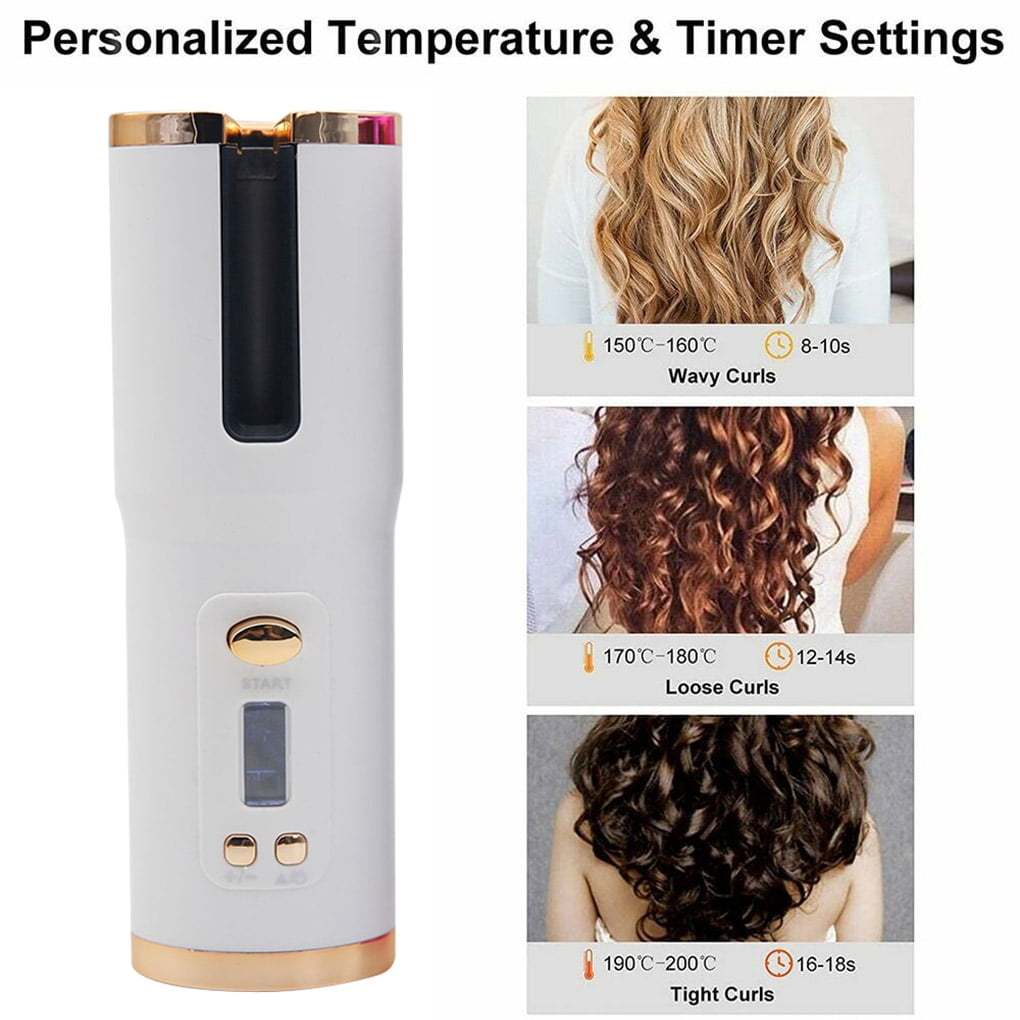 Cordless Auto Hair Curler, Automatic Curling Iron with LCD Display  Adjustable Temperature & Timer, Portable USB Rechargeable Rotating Ceramic  Barrel Curling Wand Fast Heating for Hair Styling 