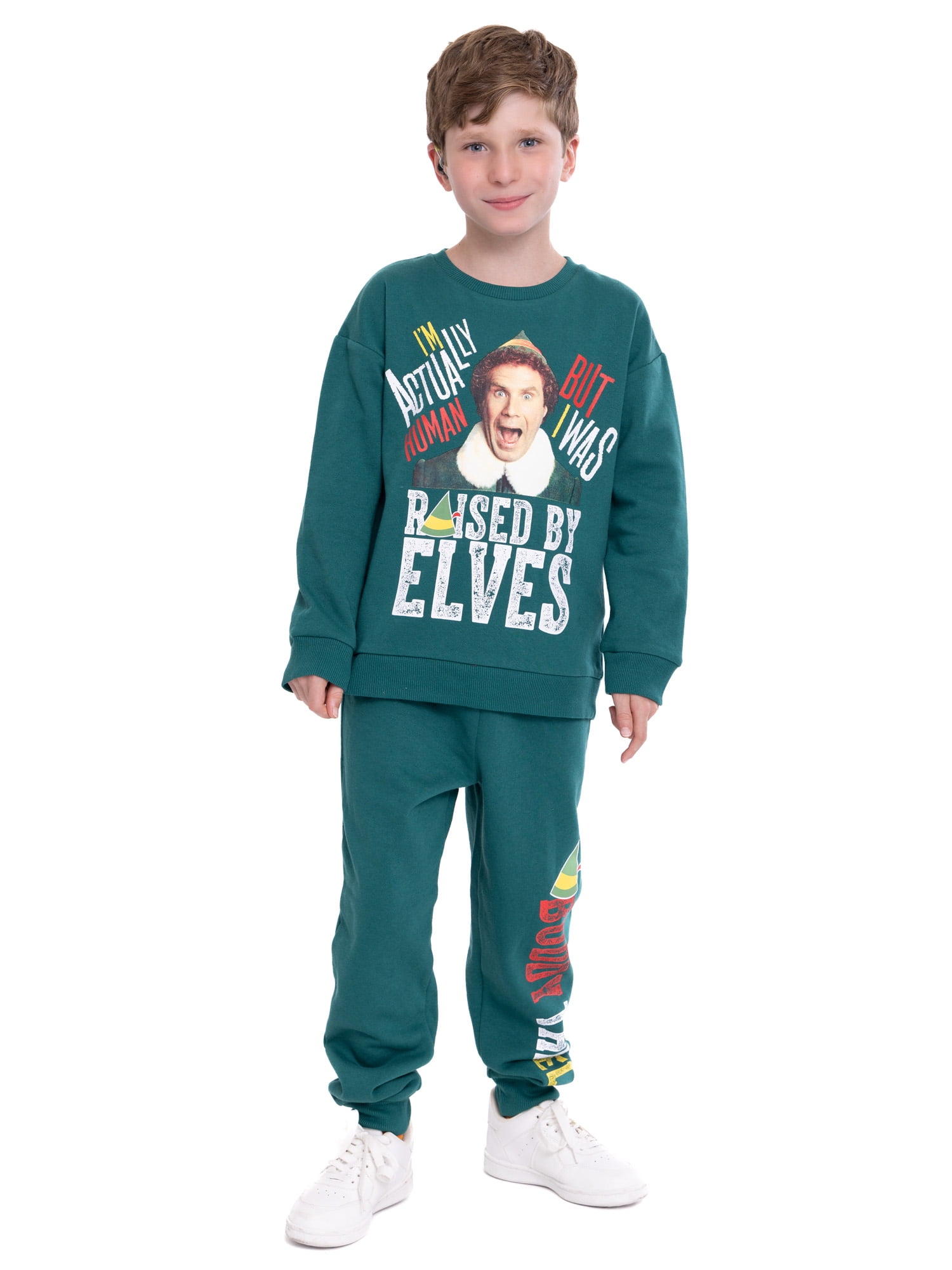 Buddy the Elf Boys Holiday Graphic Fleece Sweatshirt and Jogger Pant 2 Piece Christmas Outfit Set, Sizes 4-12