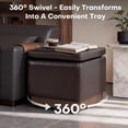 thumbnail image 4 of Swivel Storage Ottoman with Hidden Compartment, Square Faux Leather Footstool, Solid Acacia Wood Frame, 500 lbs Capacity, No Assembly Required, for Living Room & Bedroom, 4 of 9