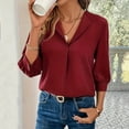 thumbnail image 3 of fatyb Women's Dressy Blouses 3/4 Sleeve Collar V Neck Loose Shirts Elegant Chiffon Work Business Tops, 3 of 7