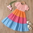 thumbnail image 4 of Fesfesfes Infant Toddler Baby Girl Sun Dress Colorblock Short-sleeved Dress Summer Dress Girls Long Skirt Dress On Sale, 4 of 9