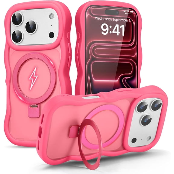 Magnetic for iPhone 16e Case, Compatible with MagSafe, Transparent Wave Frame Design Case Soft Edge Cover Cute Clear Matte Shockproof Protective Phone Case, Purple