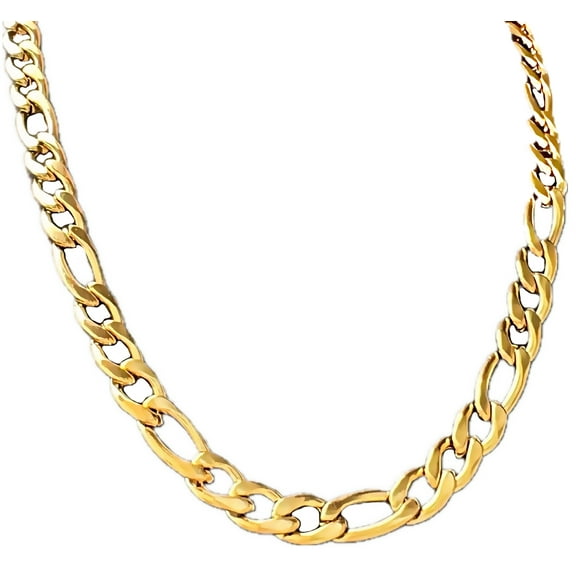 Mens 14K Gold Plated 316L Stainless Steel Figaro Link Chain Necklace 24"inch x 11MM Thick