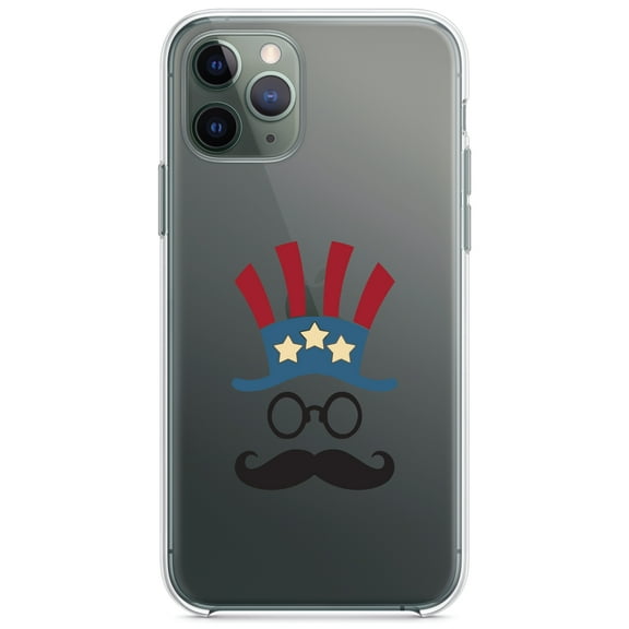 DistinctInk Clear Shockproof Hybrid Case for iPhone 13 (6.1" Screen) - TPU Bumper Acrylic Back Tempered Glass Screen Protector - Uncle Sam Cartoon USA Patriotic