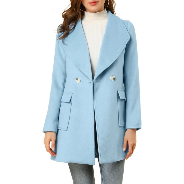 Abrigo largo de mujer elegante con solapa y cinturón en azul M