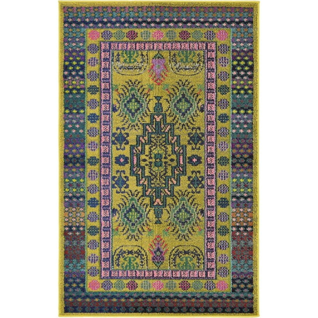 Unique Loom Medici Geometric Border Rug 3' 3 x 5' 3 Rectangle Gold/Navy Blue