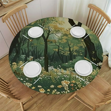 

Palnkart Trees Flowers Forest Round Table Cover Stain Resistant Washable Indoor Outdoor Tablecloth Kitchen Dining Wedding Parties 100% Polyester Fiber 46-50