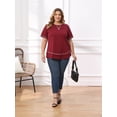 thumbnail image 2 of DARING DIVA Women's Plus Crew Neck Short Sleeve Loose Knit Blouse Tops 1X Burgundy, 2 of 6