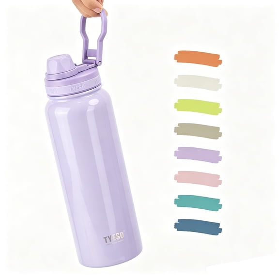 TYESO Insulated Stainless Steel Water Bottle With Spout Lid and Handle for Sports, Travel, and School,Insulated Water Bottle Keep Cold 24H, Leak-Proof (PURPLE, 34 OZ)