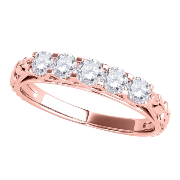 1/2 Ct Diamond Five Stone Wedding Band - Bridal Ring Set - 10K Rose Gold