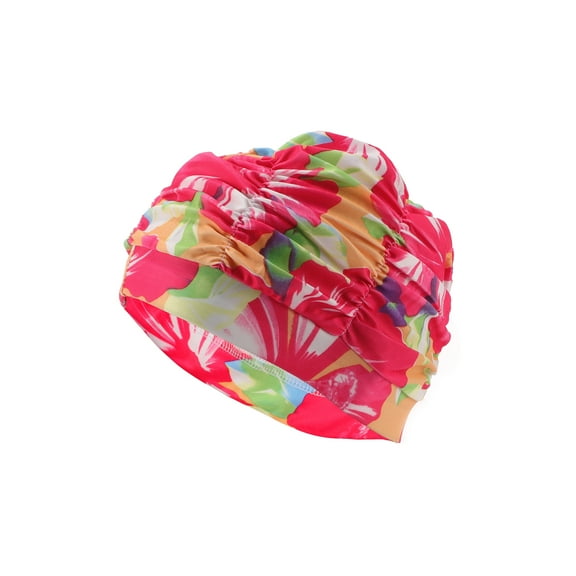 Unique Bargains 1 Pc Elasticity Rose Pattern Swim Cap 5.91"x9.25" Rose Red Yellow
