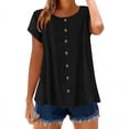 thumbnail image 6 of QATAINLAV Womens Going Out Tops Solid Color Short Sleeve Linen Tshirts Summer Casual Crew Neck Tunic Blouse Black L, 6 of 10