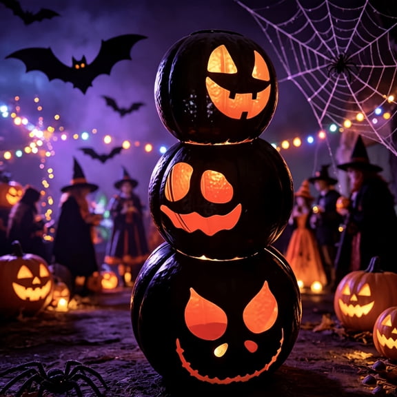 3 Tiers Halloween Pumpkin Decor, Stacked Metal Pumpkin Lanterns with LED Lights, Light Up Jack O Lanterns for Indoor Outdoor Home, Front Porch, Yard Party Decor