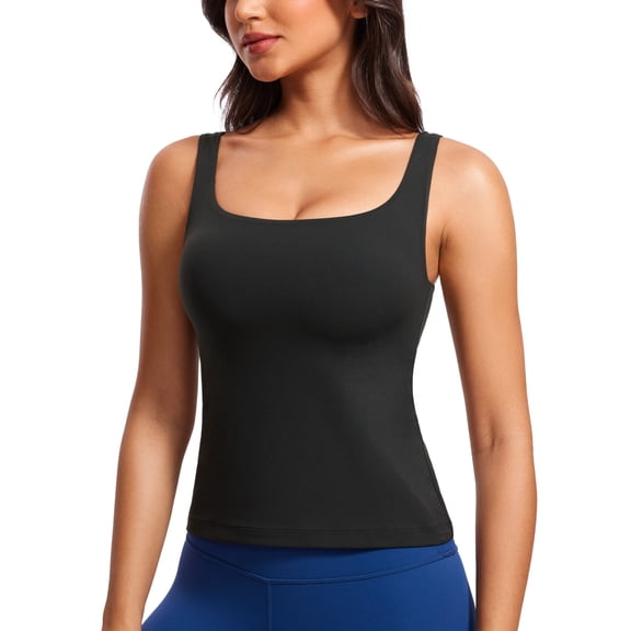 CRZ YOGA Butterluxe Women’s U Neck Tank Top with Built in Bra Soft Padded Crop Camisole