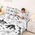 thumbnail image 4 of Erosebridal Cartoon Dinosaur Print Full Size Sheets for Kids, White Black Bed Sheets, 4pcs (1 Flat Sheet, 1 Fitted Sheet and 2 Pillowcases), 4 of 6