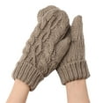 thumbnail image 3 of Women's Diamond Pattern Knit Mittens, Plush Lined Thermal Winter Gloves, Embossed Cable Knit Mittens, Thickened Cold Weather Gloves, All-Weather Protection Mittens Khaki, 3 of 6