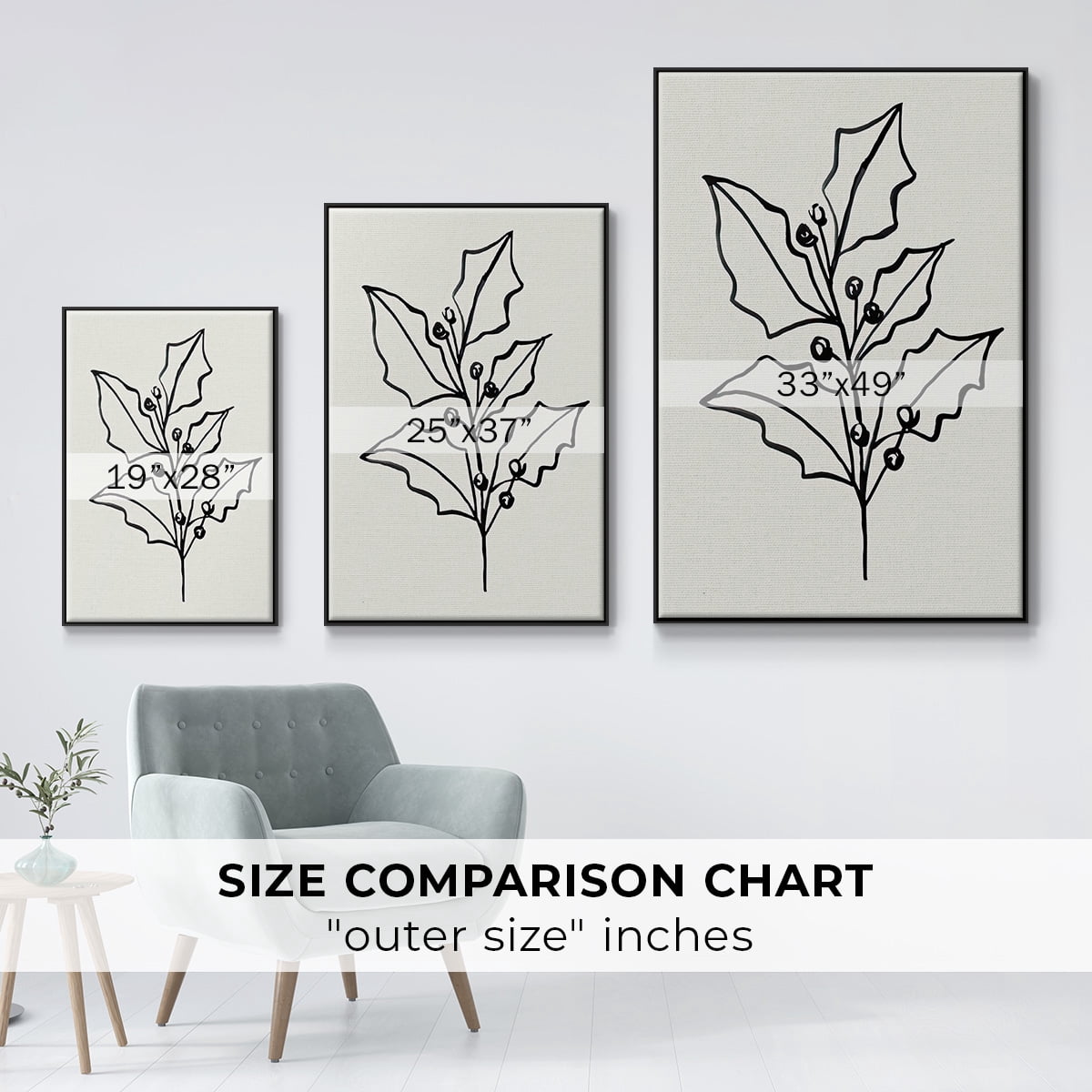 Evergreen Ink I - Framed Gallery Wrapped Holiday Canvas - 27 x 41 - Black Frame