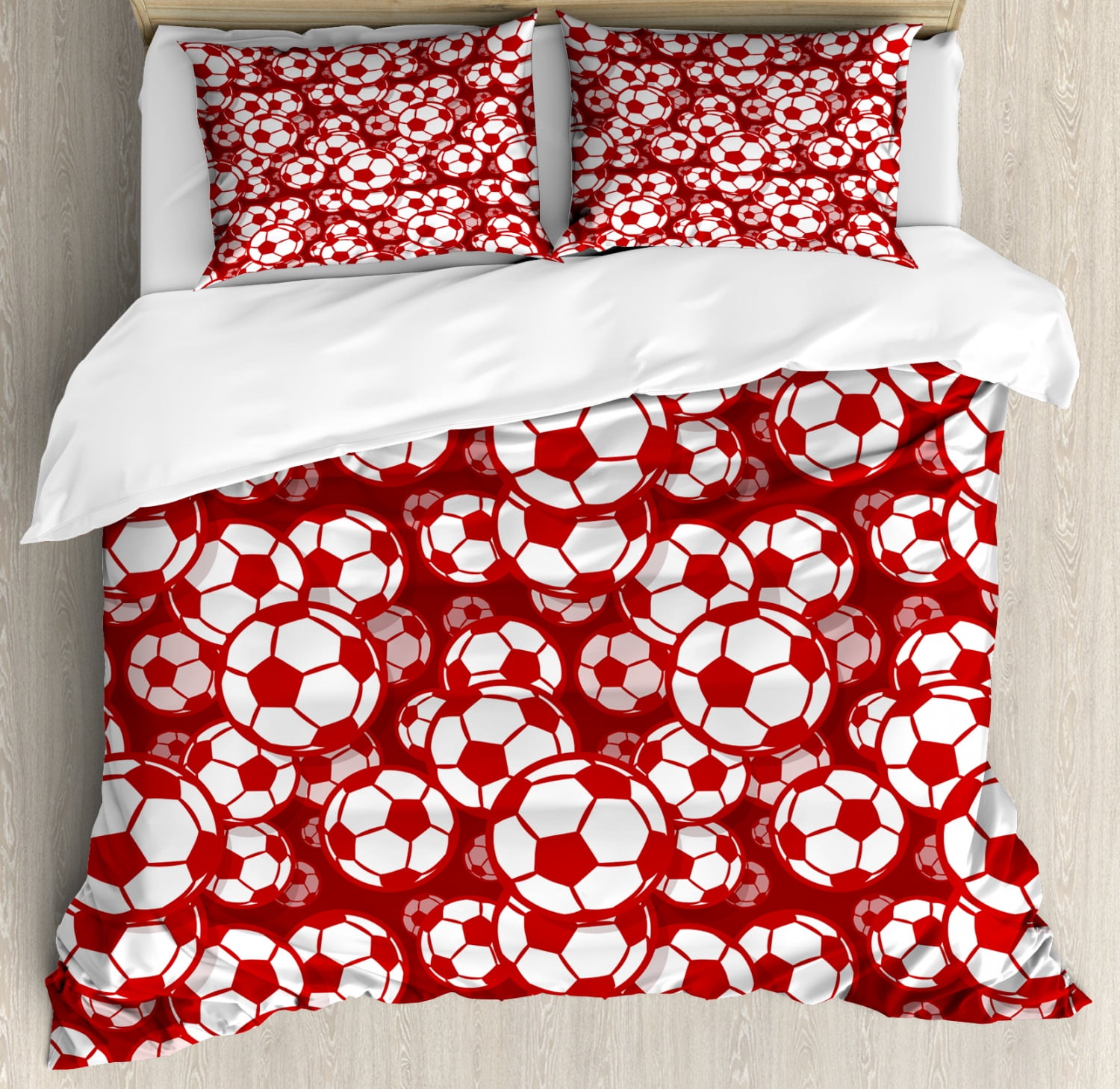 Football Duvet Cover Set Queen Size, Sportive Design of Soccer Balls