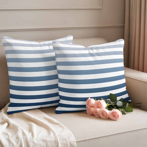 Blue Stripe Outdoor Pillow Covers 18"x18" Set of 2 Waterproof Throw Pillow Covers for Living Room Sofa Patio Garden Gradient Faux Linen Cushion Case