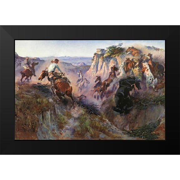 Russell, Charles Marion 14x11 Black Modern Framed Museum Art Print Titled - Wild Horse Hunters