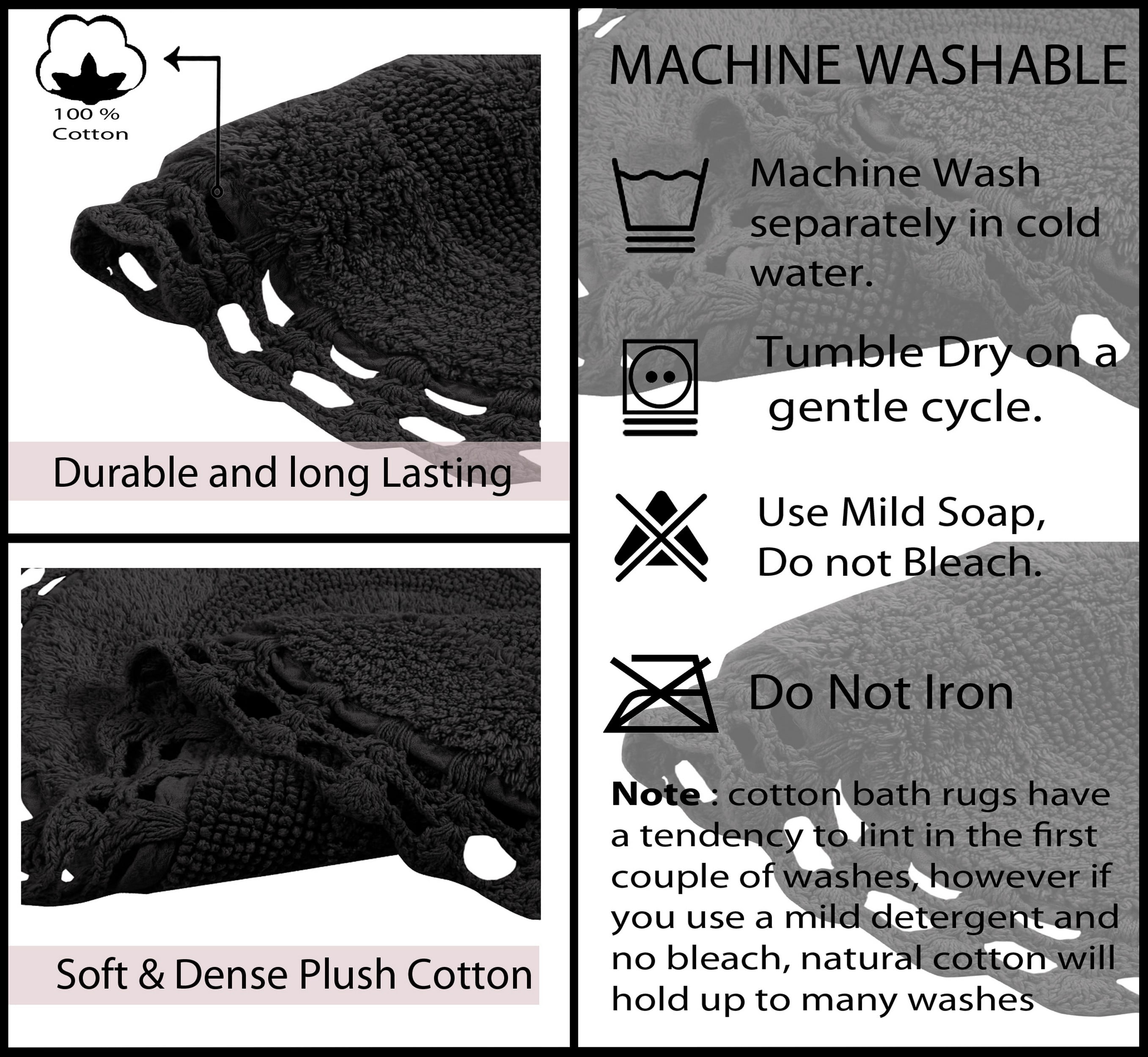 Home Weavers Hampton Crochet Bath Mat 100% Cotton Bathroom Rugs Set, Washable Rug, Thick Extra Soft and Absorbent bath Rug, Kitchen Mat, Bath Mat Set, Bath Floor Mat Reversible, 20"x20" Contour, Gray