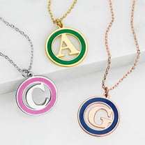 Personalized Planet Women's Circle with Enamel Frame and Initial Necklace