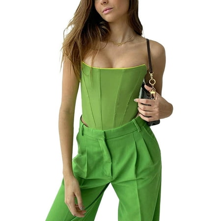 

Sunisery Women Sexy Strapless Corset Tops Sleeveless Open Back Boned Bustier Crop Top Going Out Party Clubwear