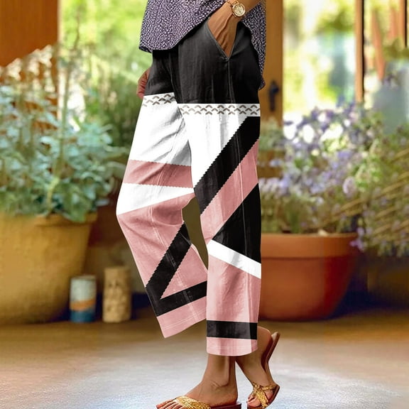 Xunlbb Wide Leg Pants Women Casual, Women'S Spring Print All-Match Straight Leg Casual Pants ,Pink S
