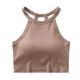 thumbnail image 3 of DDAPJ pyju Ribbed Tank Top with Built in Bra for Women Backless Halter Camisole Comfort Workout Undershirt Padded Cami Shirts Limited Time Sales Khaki XL, 3 of 6