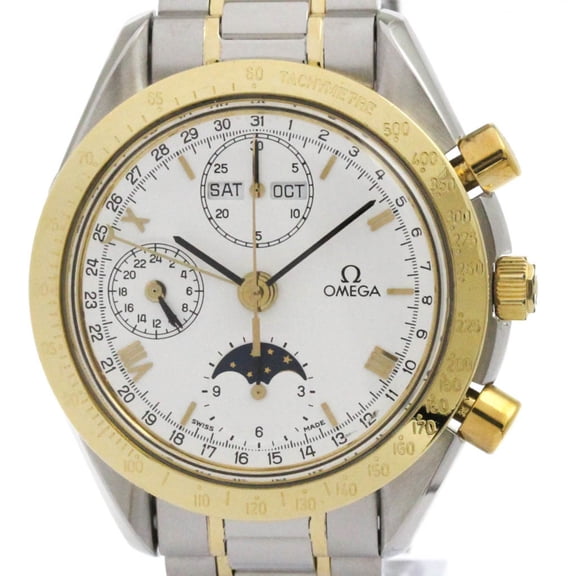 Pre-Owned OMEGA Speedmaster Triple Date Moonphase 18K Gold Watch Polished