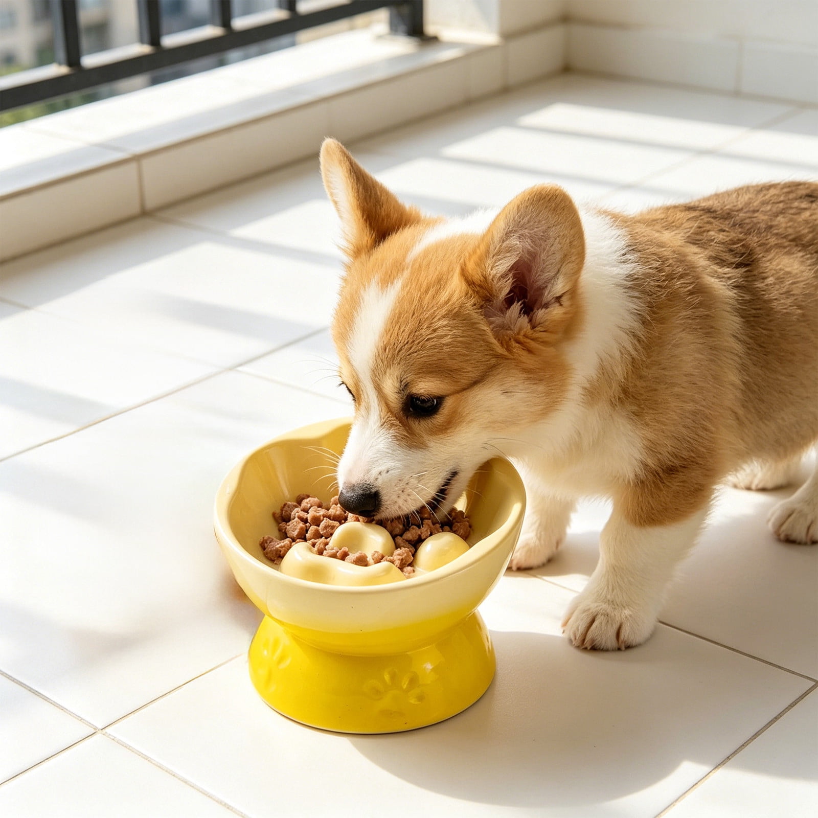 Tuvgenk Slow Feeder Dog Bowl Cat Bowl Raised Neck Structure Stable Base Slant Shape Reduce Gulping Comfort Layout for Daily Household Use