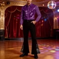 thumbnail image 2 of CONZONE Carnival Mens 70S Disco Set 2 Peice Dance Suit for Men Glitter Sequins Long Sleeve Tops Flared Pants Funny Stage Performance Outfits, 2 of 4
