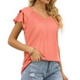 thumbnail image 5 of Jusfitsu Womens T shirts Ruffle Short Sleeve V Neck Summer Top Loose Fitted Tee for Women Dreesy, 5 of 7