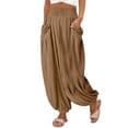 thumbnail image 3 of frariair Wide Leg Pants for Womens High Waist Casual Palazzo Beach Loose Baggy Harem With Pockets Coffee, 3 of 8