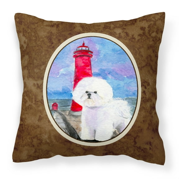 Carolines Treasures SS8891PW1414 Lighthouse with Bichon Frise Fabric Decorative Pillow, 14Hx14W, multicolor