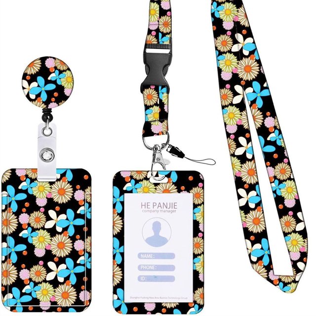 LCXmlly Card Cover 1 Set ID Badge Holder with Lanyard, Retractable Reel Clip, Convenient Flower Pattern, for Office