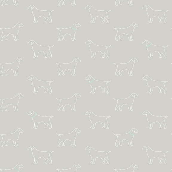3122-10414 Yoop Grey Dog Wallpaper with Outlines of Labradors in Grey Off White Colors Modern Style Prepasted Acrylic Coated Paper