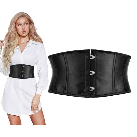 SUOSDEY Women Lace Up Corset Belt Black Waist Cincher For Dress