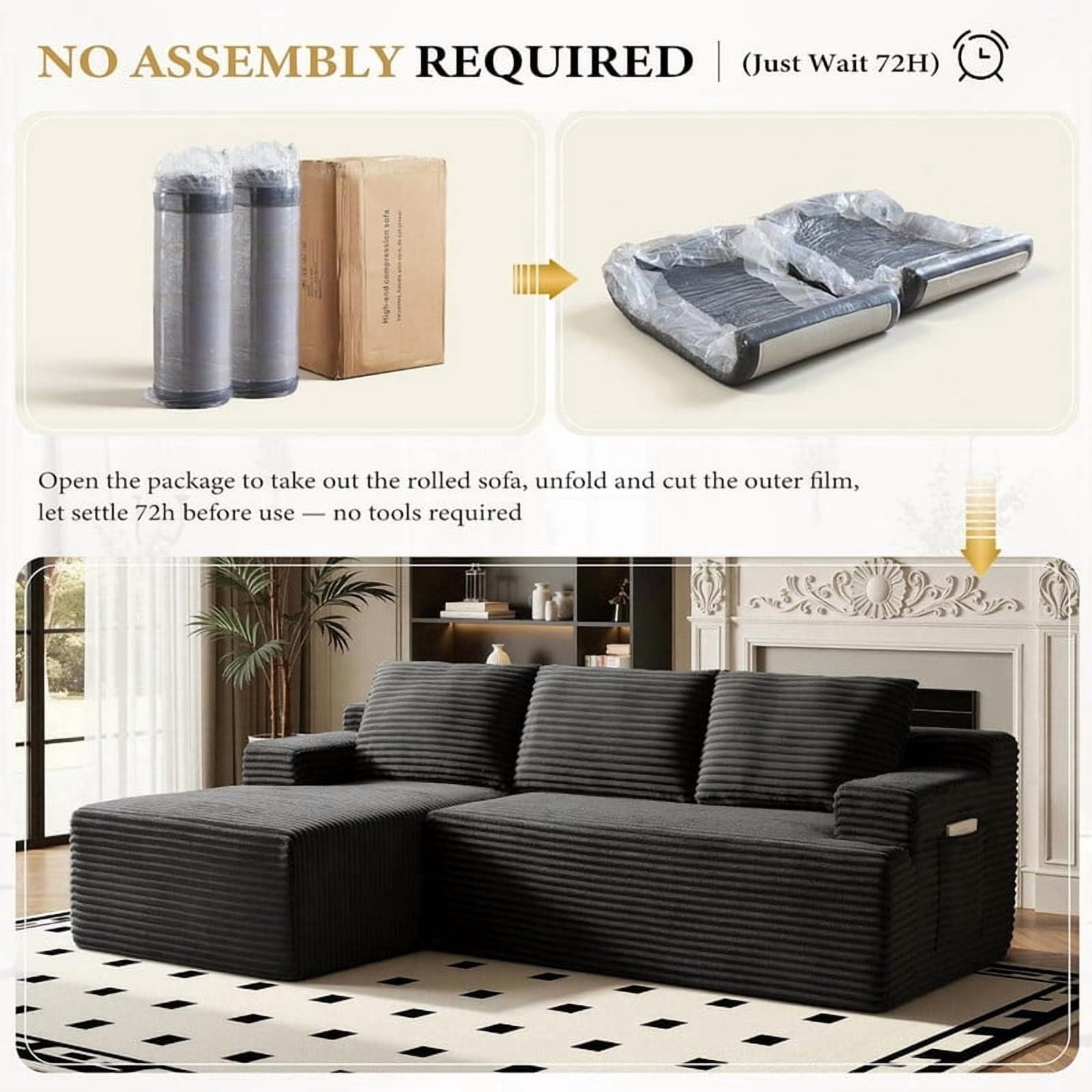 L-Shaped Modular Sectional Sofa with Chaise, Corduroy Cloud Sofa Couch with Deep Seat for Living Room Bedroom Apartment, Left Facing