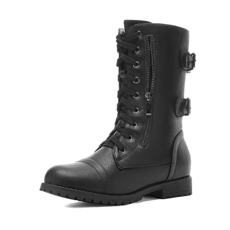 

DREAM PAIRS Women s Fashion Faux Fur Lined Mid Calf Riding Winter Combat Boots TERRAN-SNOW BLACK Size 7