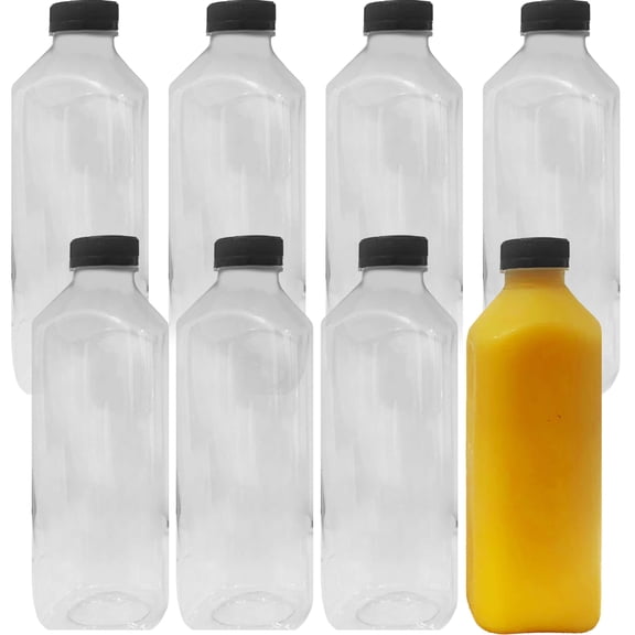 Avant Grub 33 fl oz Clear Reusable, Empty Juice Bottles with Lids, 8 Pack