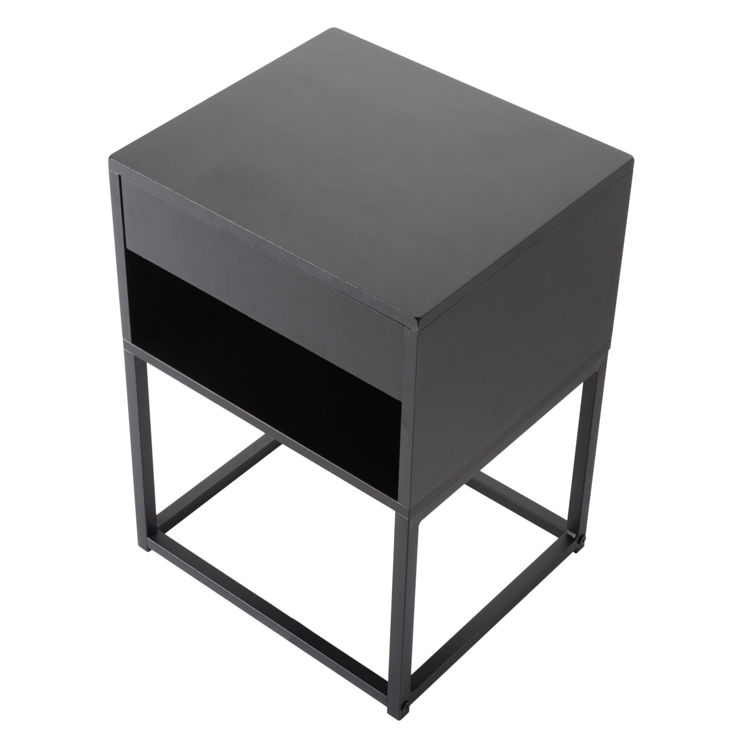 BSHTI 15.91" Nightstand with Drawer and Storage Shelf, MDF with Metal Legs, Modern Side Table for Bedroom Living Room Small Space,Black